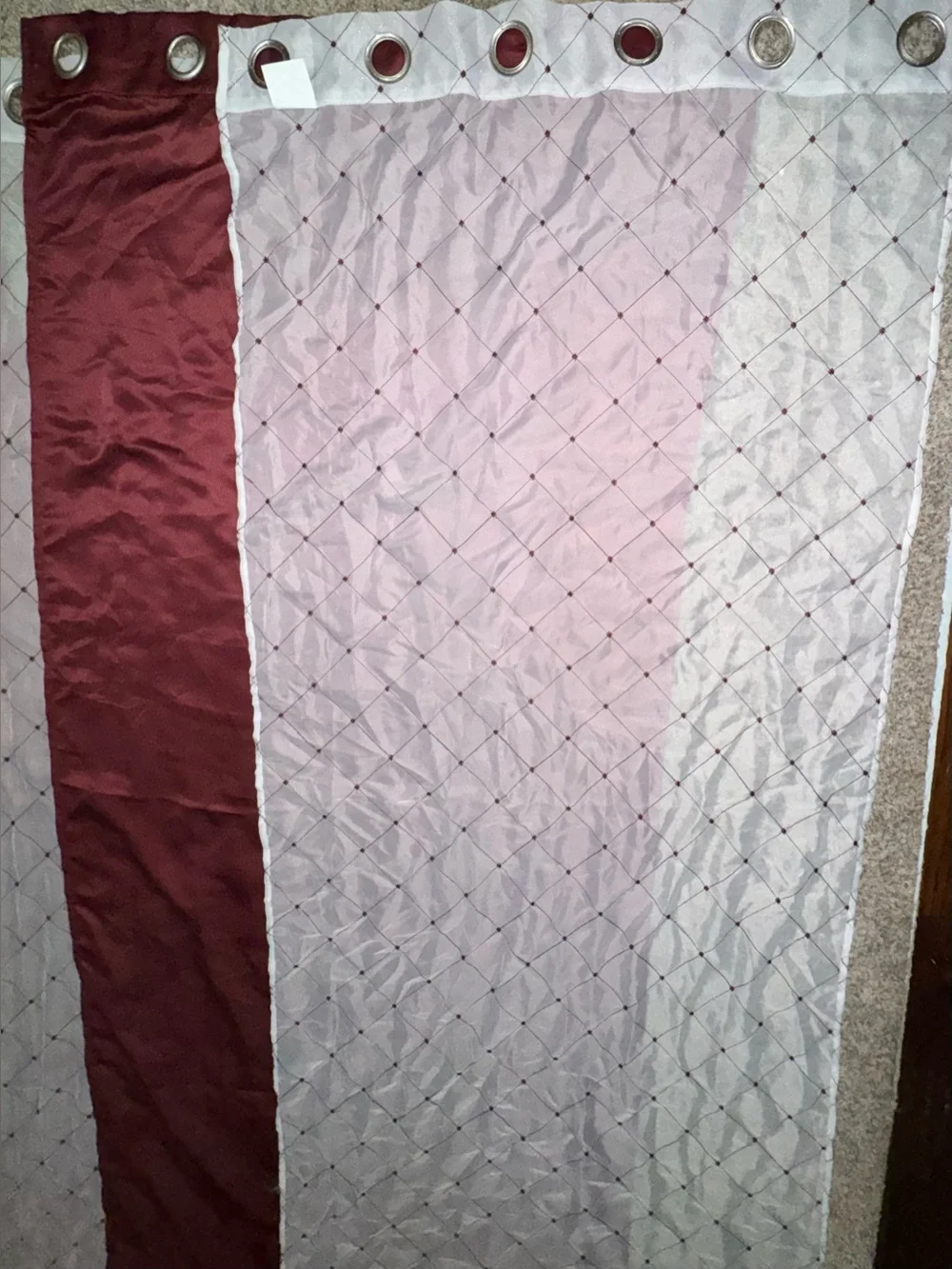 BH&G Maroon Embroidered Lattice Sheer & Twill Weave 4 Piece Curtain Set 84 inch!